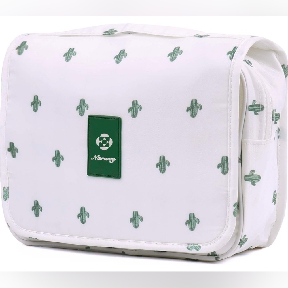 Narwey Small Hanging Travel Toiletry Bag, White And Cactus. New - Picture 2 of 5